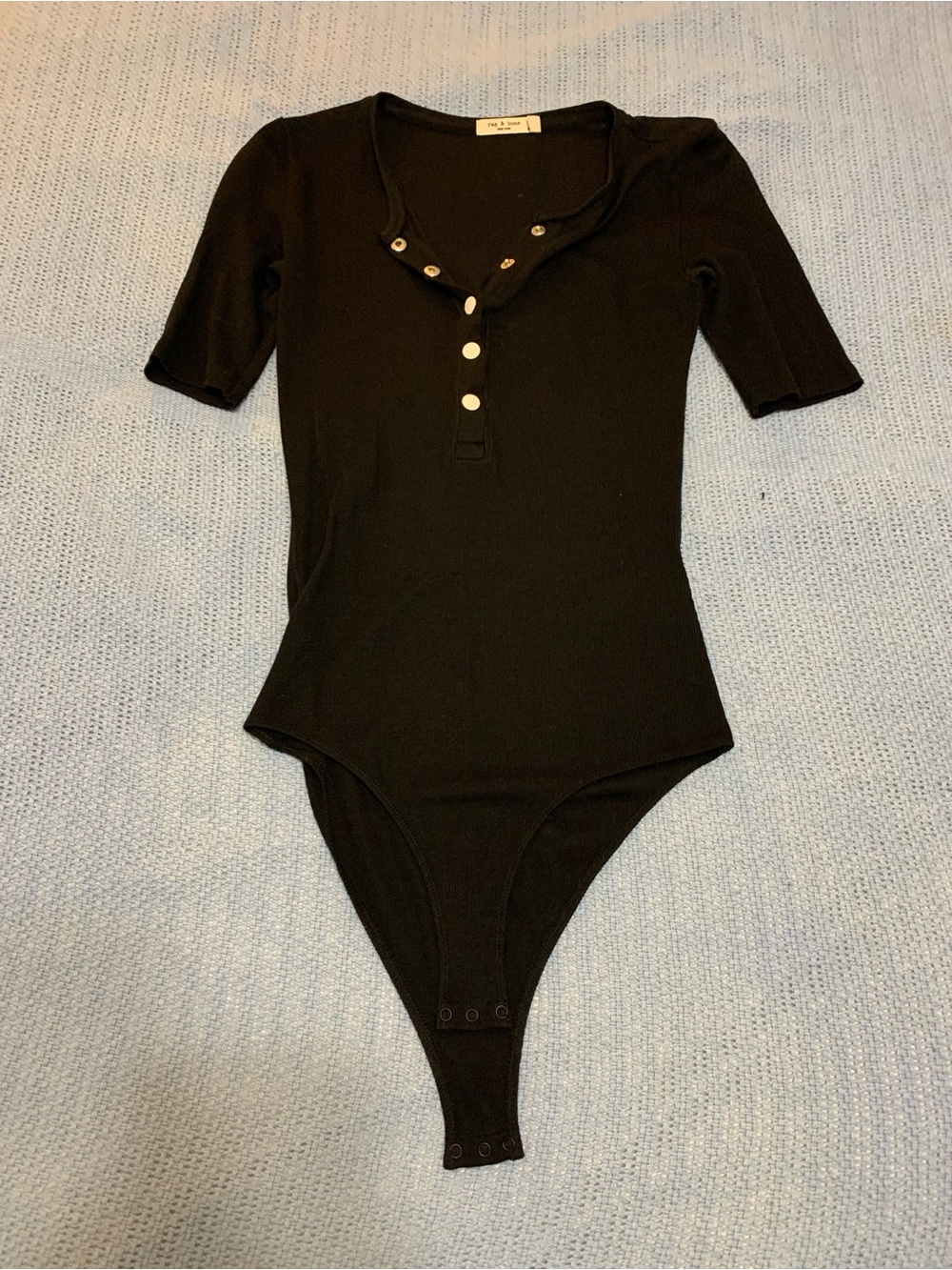 rag & bone Black Short-Sleeve Snap-Front Ribbed Bodysuit